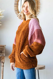 Culture Code Color Block Faux Fur Raglan Sleeve Sweatshirt | Sweatshirts Daverri Fashions
