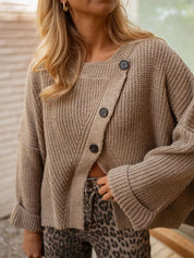 Asymmetrical Button Detail Sweater | Sweaters Daverri Fashions