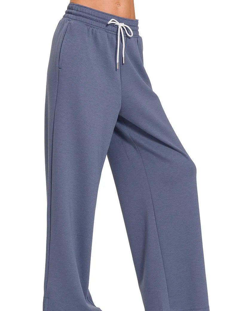 Zenana Scuba Drawstring Pants Blue Indigo | Loungewear Bottoms Daverri Fashions