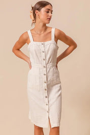 SO ME Button Down Pocket Front Pinafore Dress | Daverri Fashions