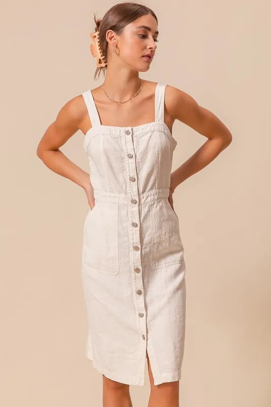 SO ME Button Down Pocket Front Pinafore Dress | Daverri Fashions