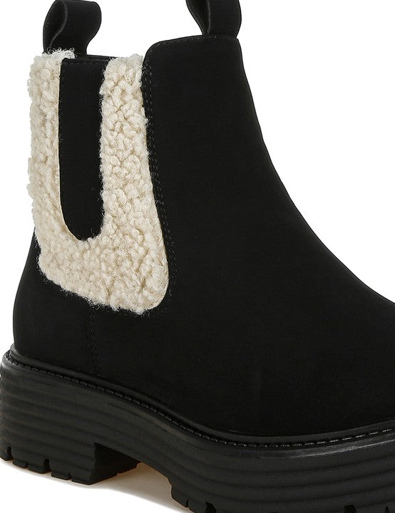 Mothman Faux Fur Detail Chunky Ankle Boots | Boots Daverri Fashions