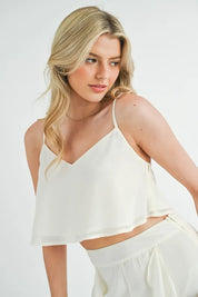 MABLE Crop Cami and Ruffled Wide Leg Pants Set | Outfit Sets Daverri Fashions