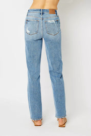 Judy Blue Full Size High Waist Straight Jeans with Heavy Destroy Plus Size | Jeans Daverri Fashions
