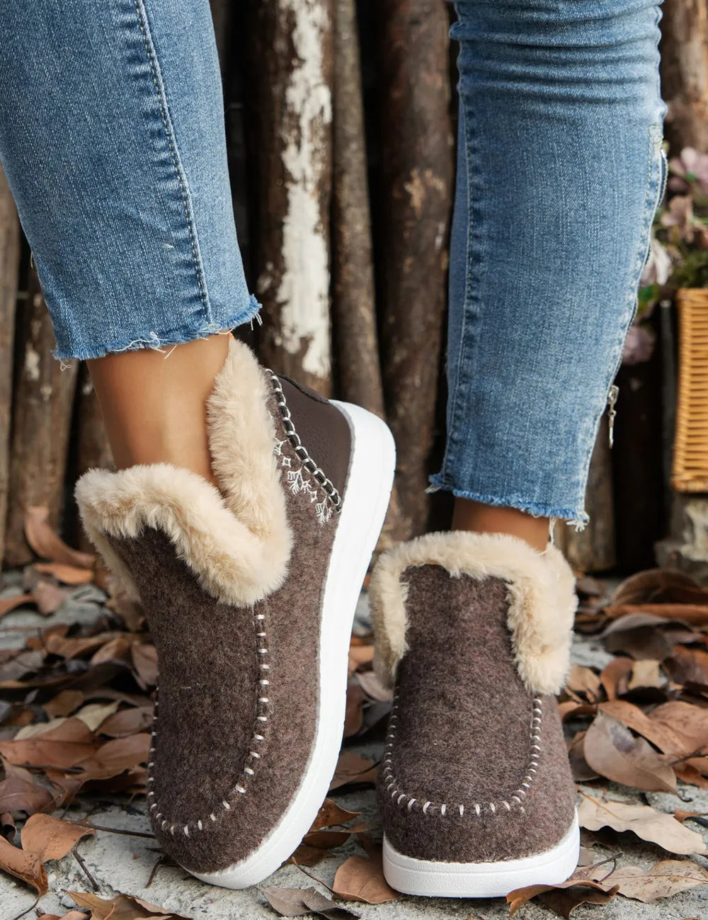 Chocolate Furry Suede Round Toe Flat Boots | Boots Daverri Fashions