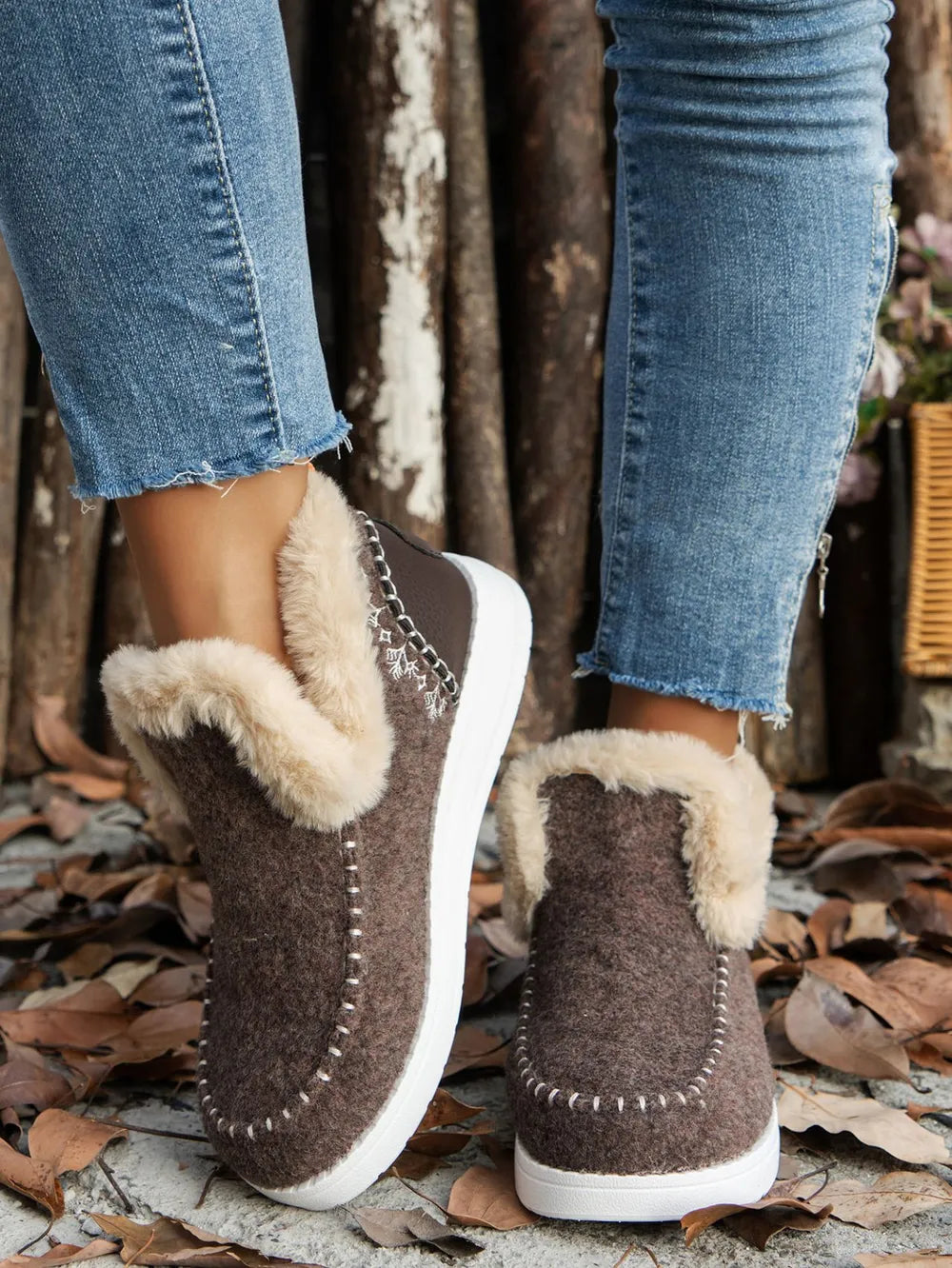 Chocolate Furry Suede Round Toe Flat Boots | Boots Daverri Fashions