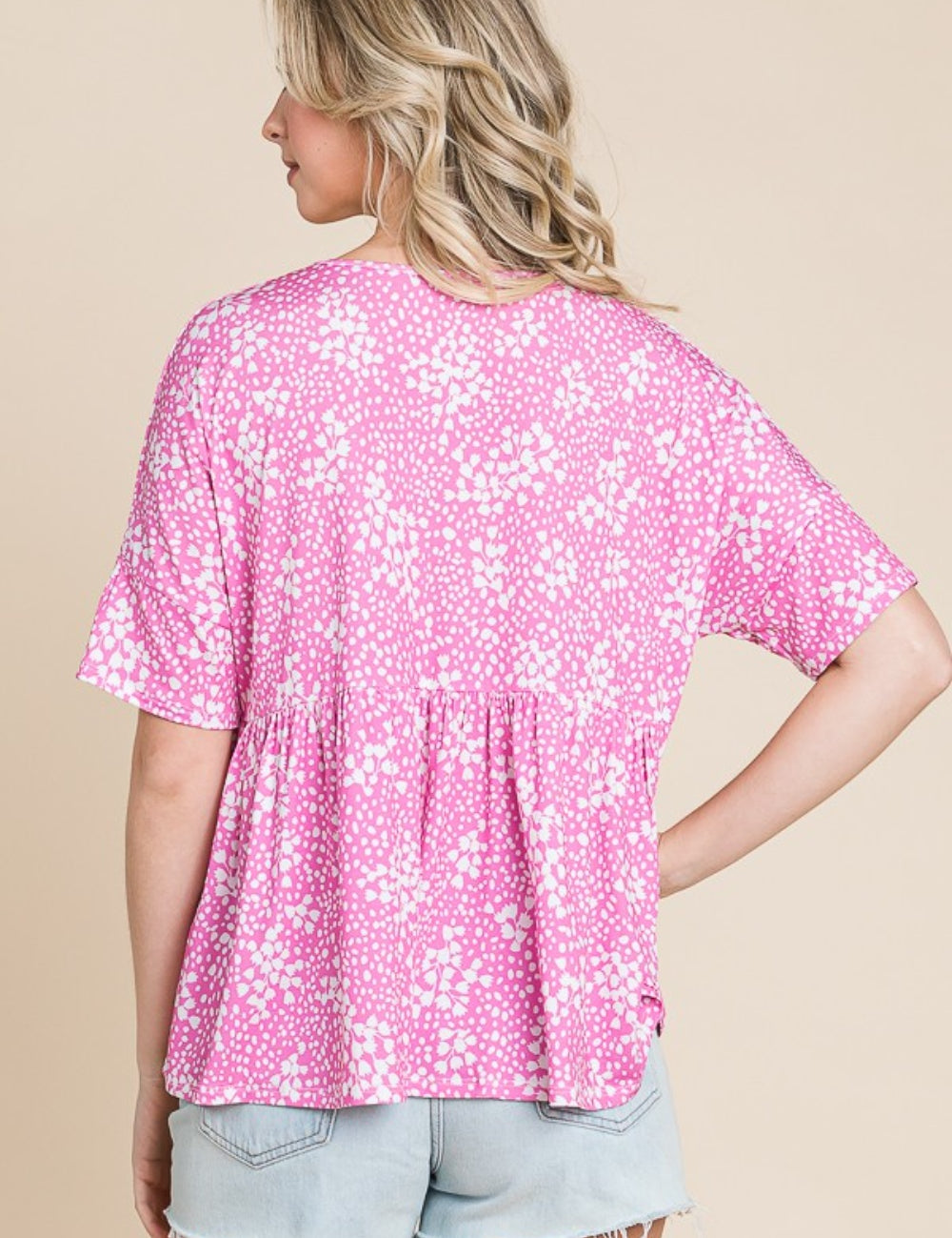 BOMBOM Floral Round Neck Peplum Blouse | Daverri Fashions