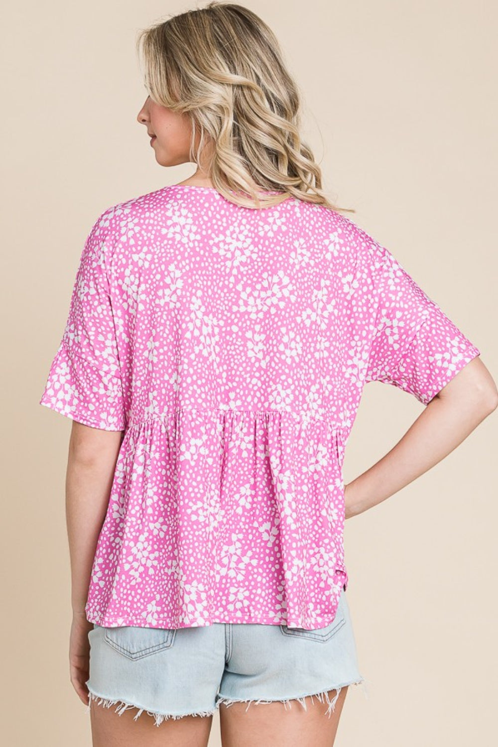 BOMBOM Floral Round Neck Peplum Blouse | Daverri Fashions