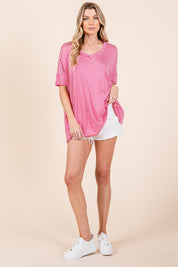 BOMBOM Striped V-Neck T-Shirt | Daverri Fashions