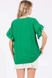 GeeGee Ruffled Short Sleeve V-Neck Blouse | Daverri Fashions