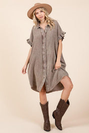 Toffee Mittoshop Mineral Wash Cotton Gauze Mini Shirt Dress | Mini Dresses Daverri Fashions
