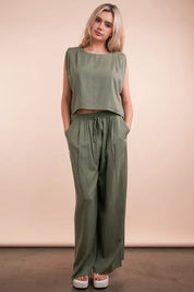 Olive VERY J Solid Woven Top & Pants Set | Outfit Sets Daverri Fashions