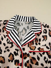 Leopard and Striped Trim Shirt and Pants Set | Loungewear Sets Daverri Fashions