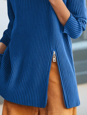 Ribbed Turtleneck Sweater with Side Slit Detail | Turtleneck Sweaters Daverri Fashions