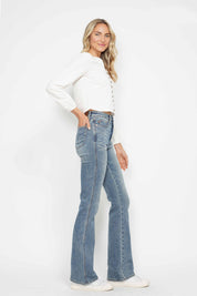 Judy Blue Full Size Tummy Control Back Embroidered Pocketed Bootcut Jeans Plus Size | Daverri Fashions