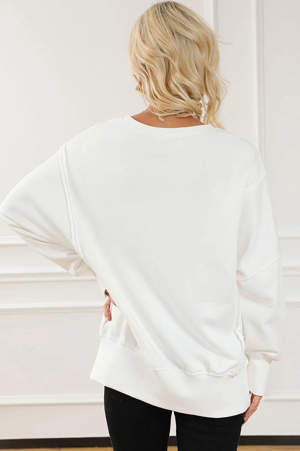 Exposed Seam High-Low Long Sleeve Sweatshirt | Daverri Fashions