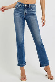 DARK RISEN Full Size Tummy Control Elastic Band Mid Rise Straight Jeans | Jeans Daverri Fashions