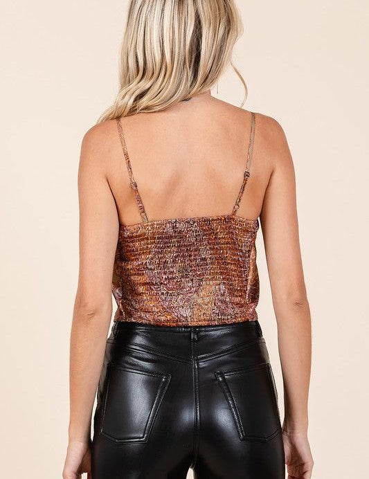 Mittoshop Paisley Patchwork Print Satin Cowl Neck Crop Cami | Daverri Fashions