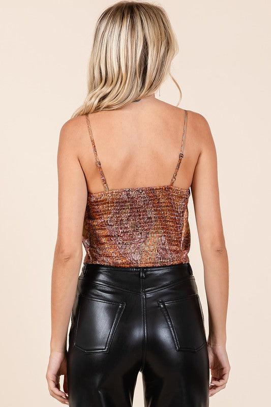 Mittoshop Paisley Patchwork Print Satin Cowl Neck Crop Cami | Daverri Fashions