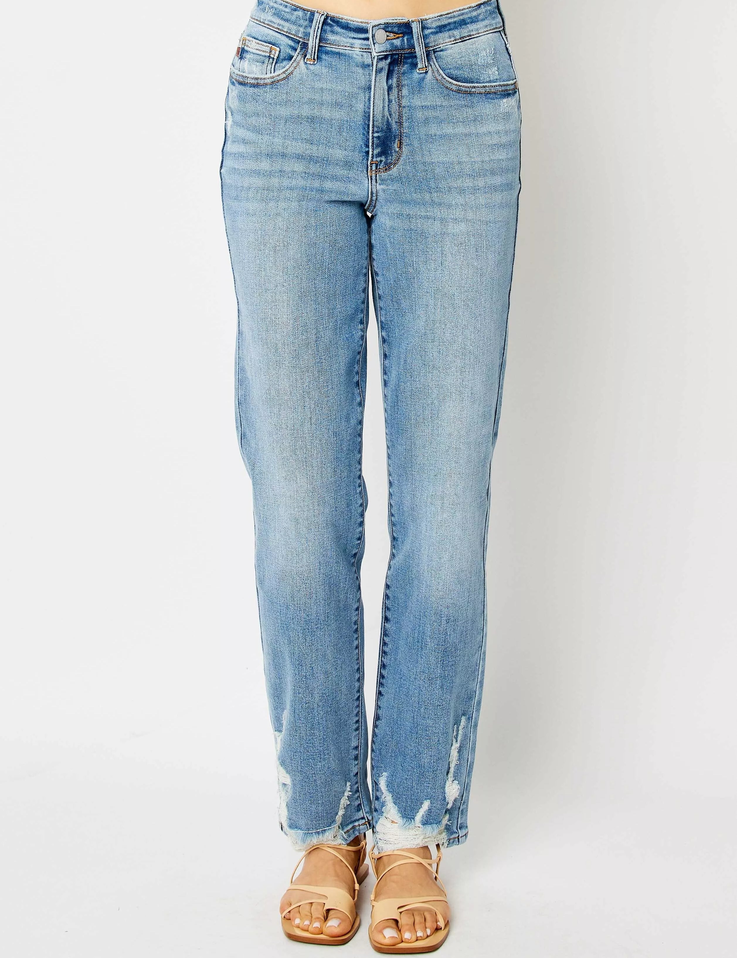 Judy Blue Full Size High Waist Straight Jeans with Heavy Destroy Plus Size | Jeans Daverri Fashions