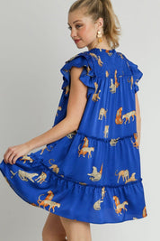 Umgee Cheetah Print Notched Ruffle Layered Cap Sleeve Mini Dress | Mini Dresses Daverri Fashions