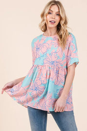 BOMBOM Floral Babydoll Tunic Top | Tops Daverri Fashions