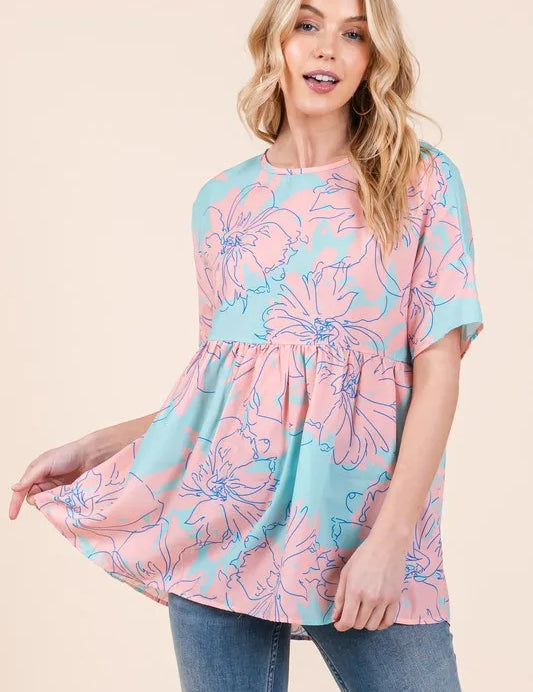 BOMBOM Floral Babydoll Tunic Top | Tops Daverri Fashions