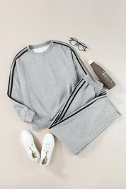Side Striped Round Neck Top and Pants Active Set | Loungewear Sets Daverri Fashions