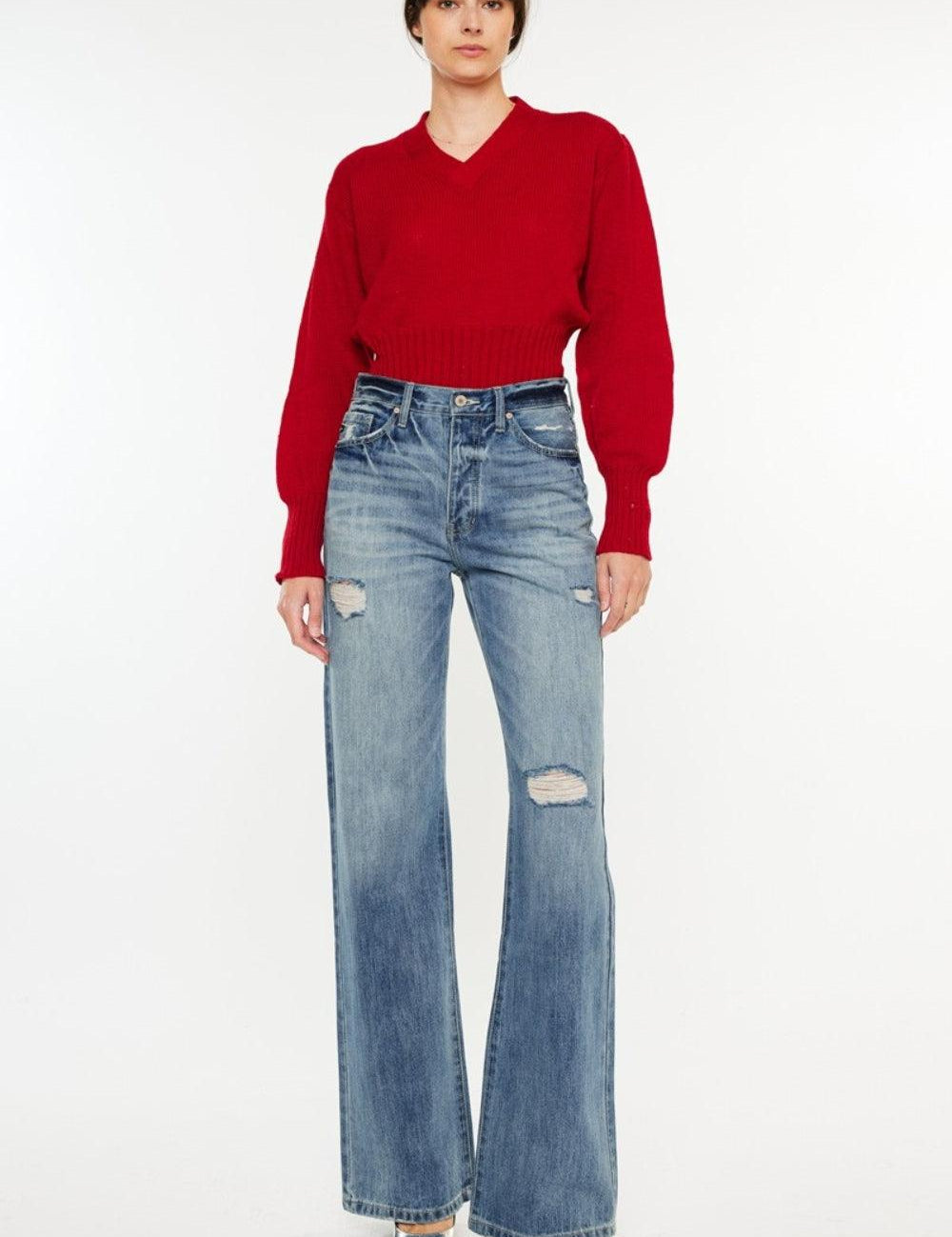 Medium Kancan Distressed High Waist Bootcut Jeans | Jeans Daverri Fashions