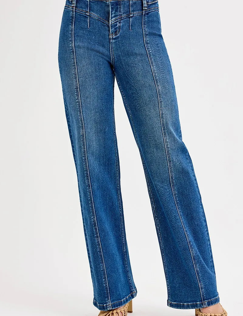 RISEN Seam Detail Wide Leg Jeans | Jeans Daverri Fashions