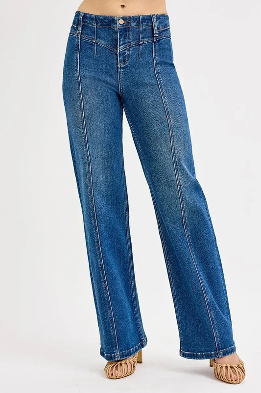 RISEN Seam Detail Wide Leg Jeans - DAVERRI FASHIONS