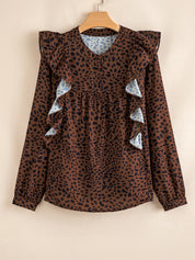 Leopard Print Ruffled Puff Sleeve Blouse | Blouses Daverri Fashions