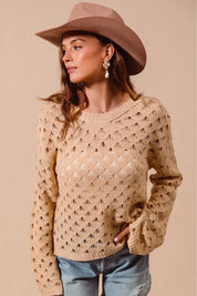SO ME Geometric Pattern Open Knit Lightweight Sweater | Sweaters Daverri Fashions
