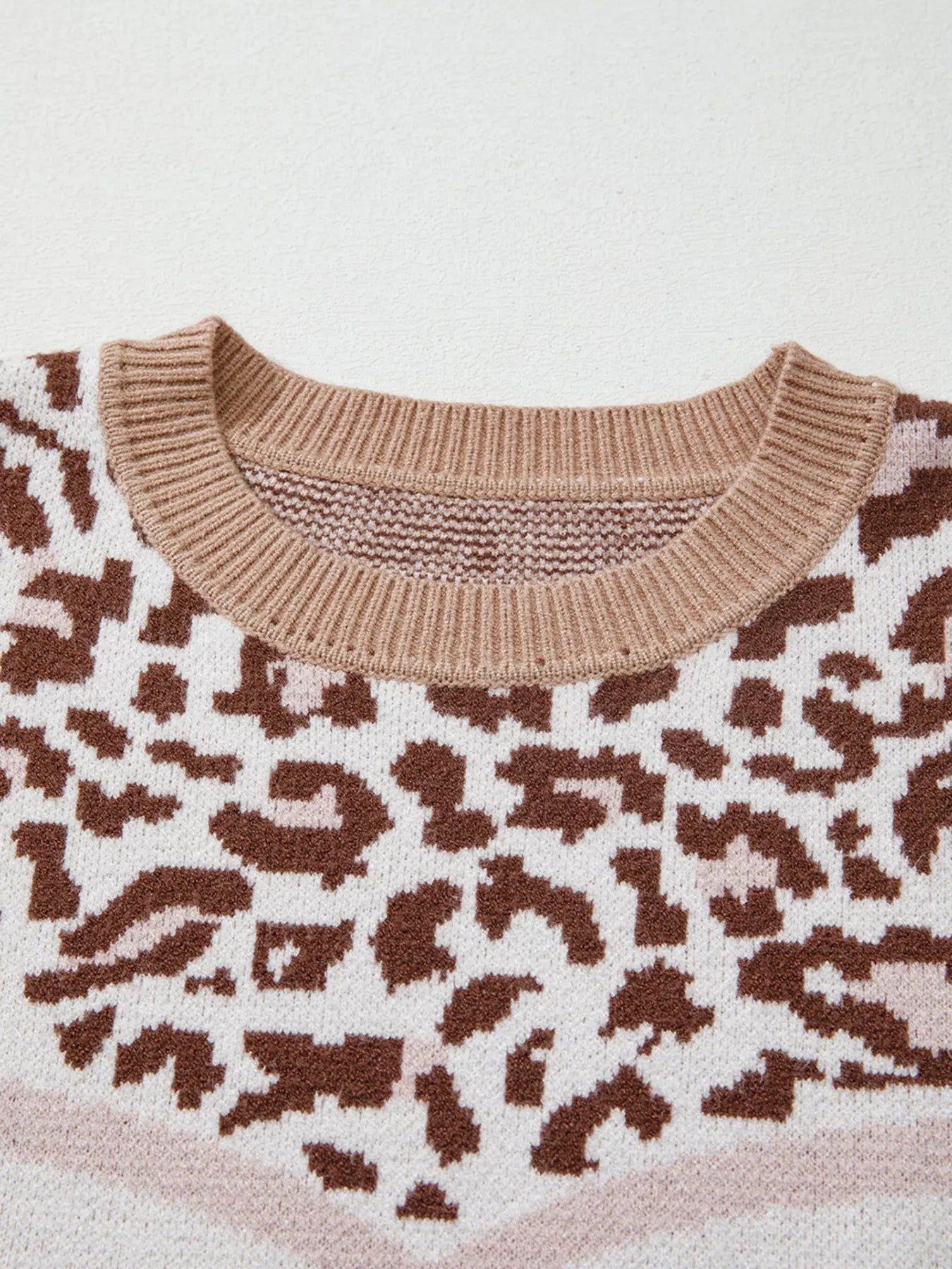 Leopard Color Block Knit Round Neck Baggy Sweater | Sweaters Daverri Fashions