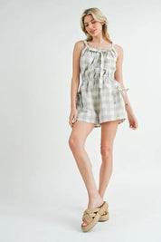 MABLE Plaid Sleeveless Button Down Romper | Daverri Fashions