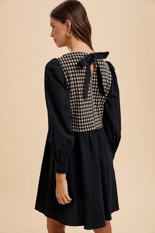 Annie Wear Tie Back Plaid Round Neck Mini Dress | Daverri Fashions