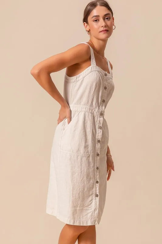 SO ME Button Down Pocket Front Pinafore Dress | Daverri Fashions
