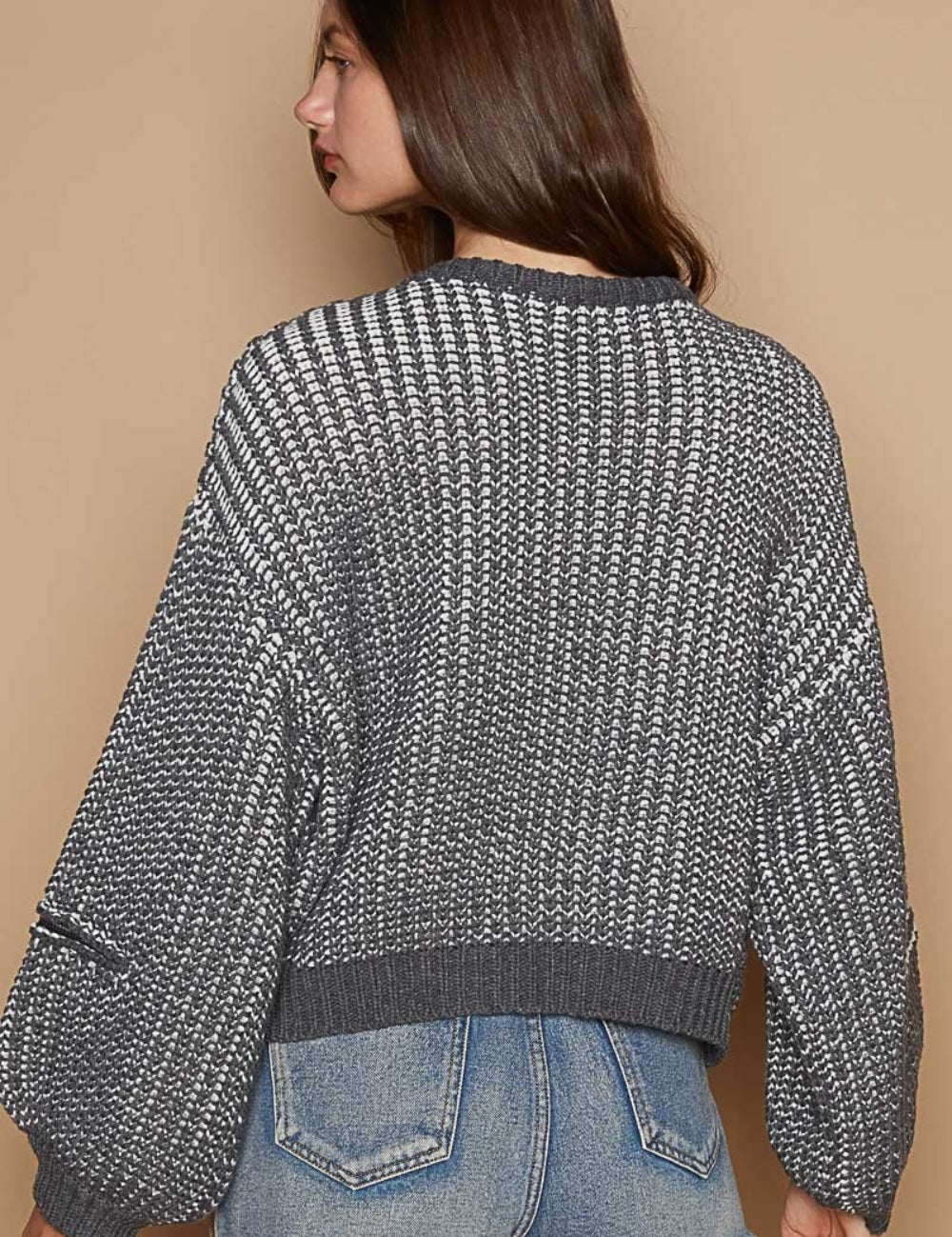 POL Round Neck Heart Patch Zipper Point Sleeve Sweater L | Sweaters Daverri Fashions
