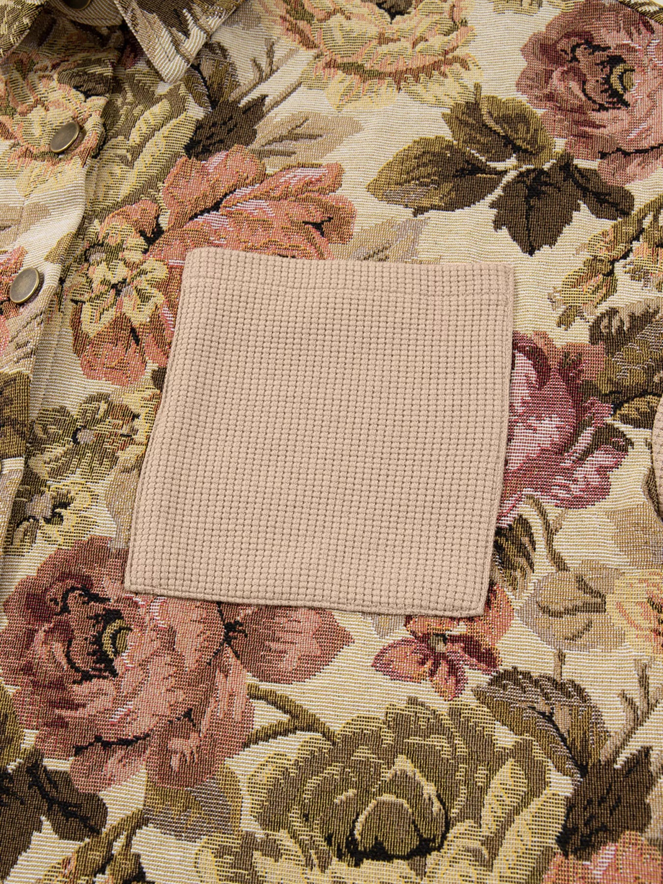 Floral Waffle Knit Patchwork Chest Pockets Buttoned Jacket | Jackets Daverri Fashions