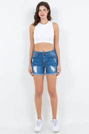 High Waist Distressed Frayed Denim Shorts | Shorts Daverri Fashions