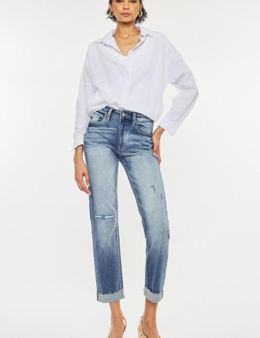 Medium Kancan High Rise Cuffed Straight Jeans | Daverri Fashions
