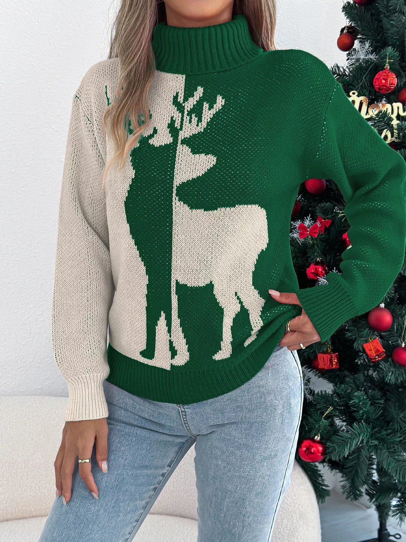 Christmas Reindeer Turtleneck Sweater | Sweaters Daverri Fashions