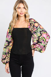 ODDI Full Size Floral Balloon Sleeve Blouse | Daverri Fashions