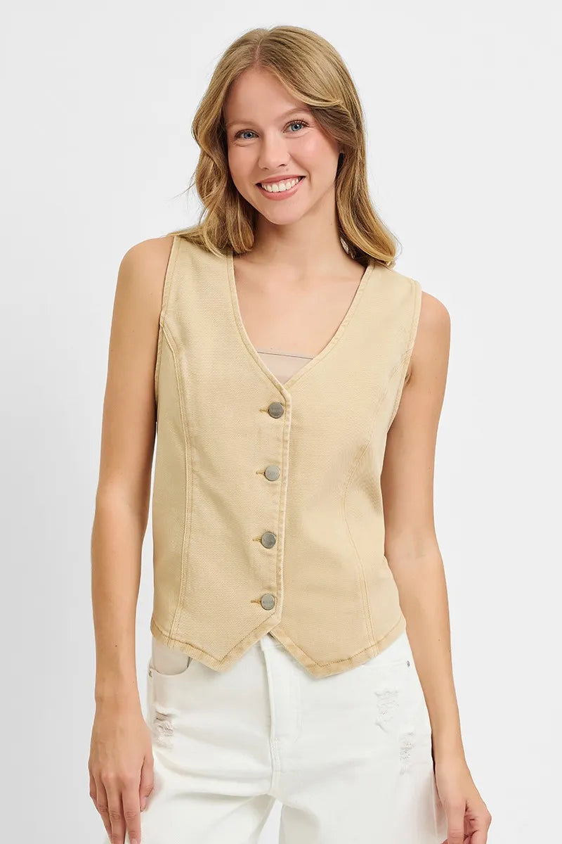 RISEN Full Size V Neck Button Down Vest Plus Size | Daverri Fashions