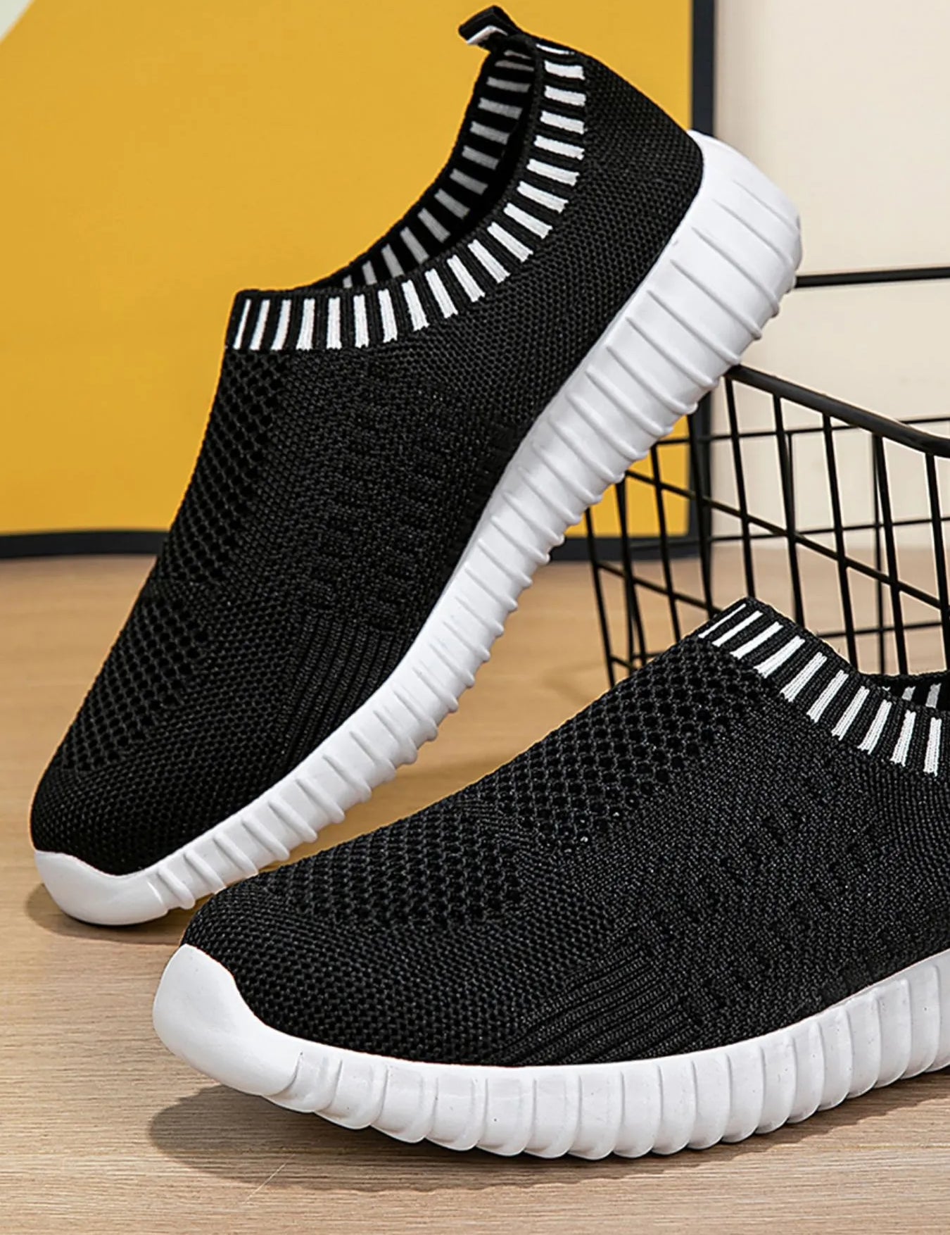 Black Breathable Knit Slip-On Athletic Sneakers | Sneakers Daverri Fashions