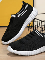 Black Breathable Knit Slip-On Athletic Sneakers | Sneakers Daverri Fashions
