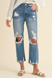 Denim S Annie Wear Distressed Raw Hem Cropped Jeans | Daverri Fashions