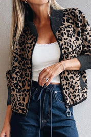 Leopard Leopard Zip Up Long Sleeve Jacket | Jackets Daverri Fashions