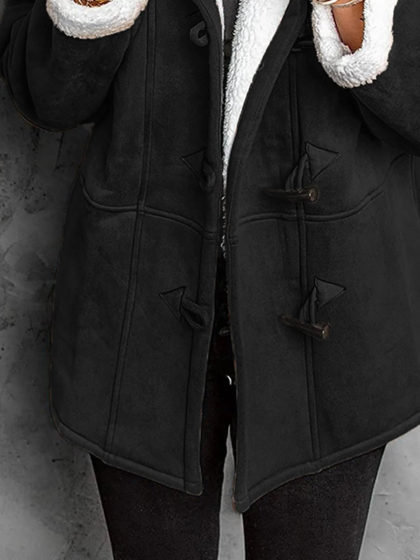 Full Size Cozy Sherpa Lined Toggle Coat with Hood Plus Size | Coats Daverri Fashions