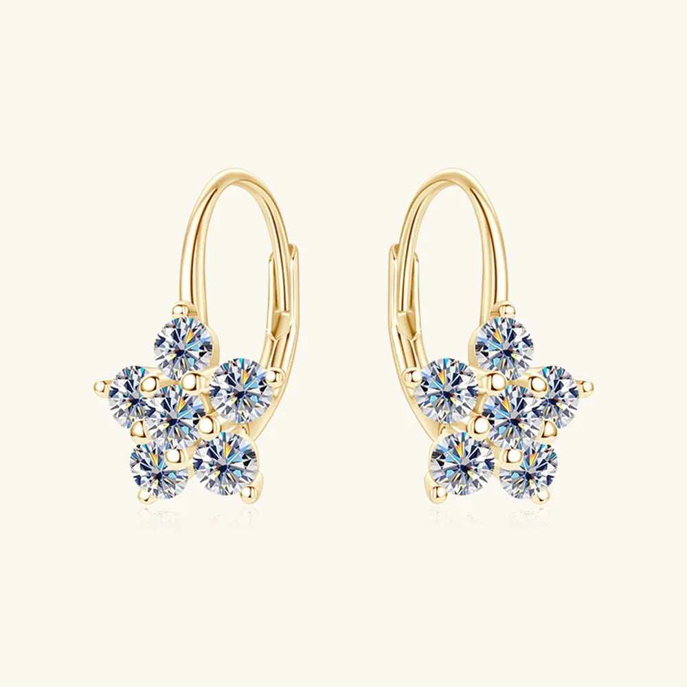 1.2 Carat 925 Sterling Silver Moissanite Flower Huggie Earrings | Sterling Silver Earrings Daverri Fashions